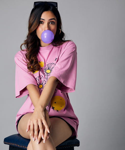 Oversize Salmon Pink Floral Tshirt